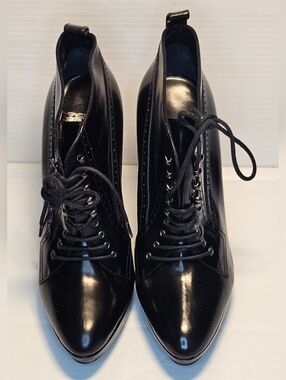 Burberry Whitham Black Leather Lace-Up Boots 130mm Heeled Booties EU 38.5/US 8.5